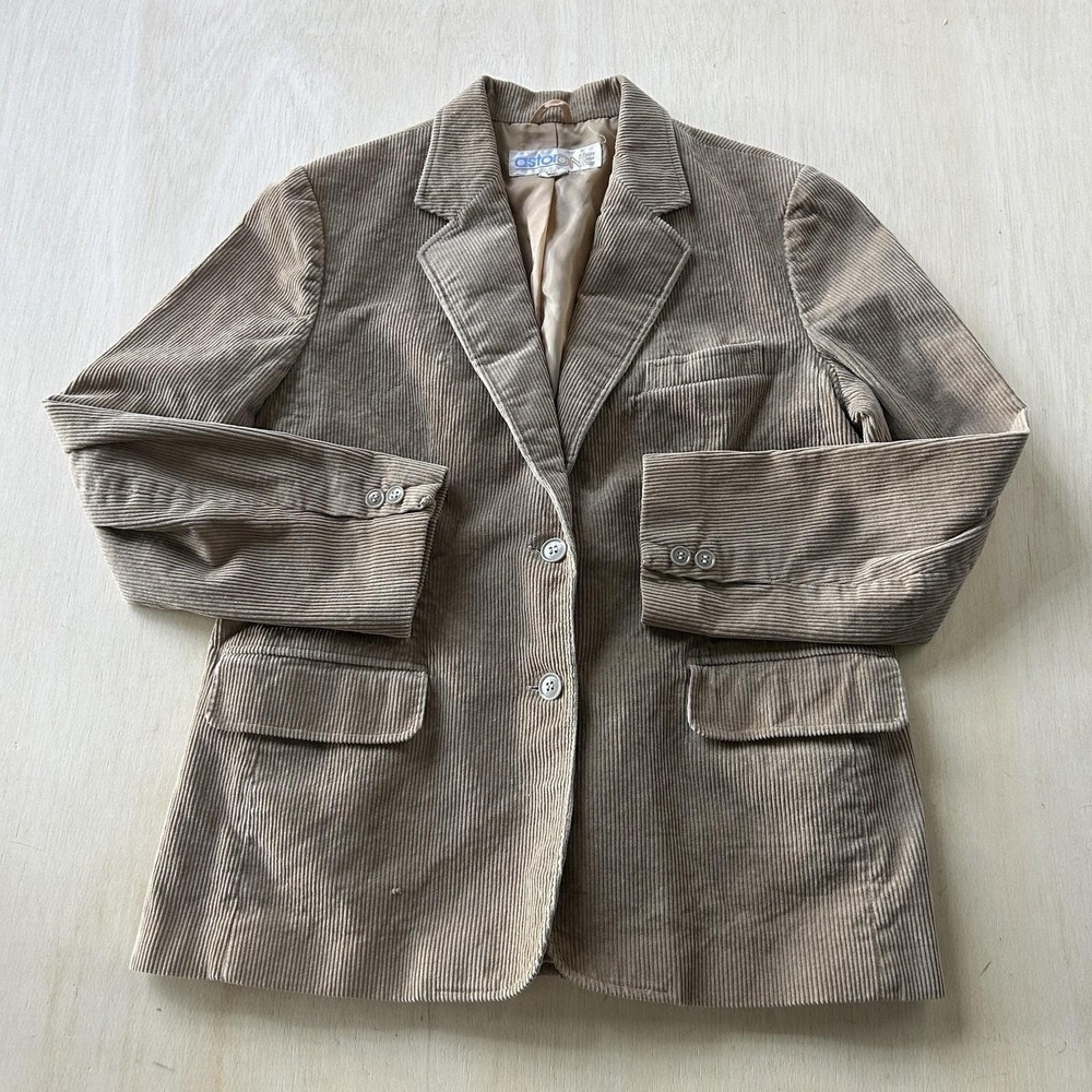 Vintage AstorONE Blazer Womens 18 Beige Corduroy Lined Casual Fall Suit Jacket